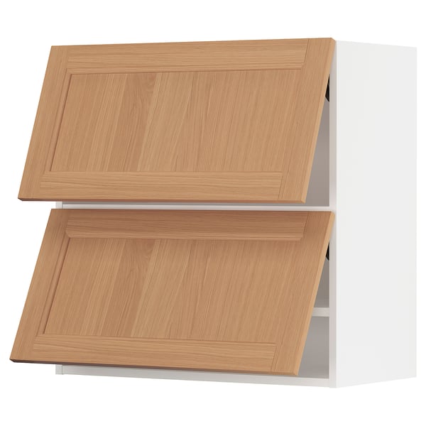 SEKTION kitchen cabinet in natural oak wood, sleek white design with two openable doors.