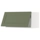 Green kitchen cabinet, rectangular, flat panel design, solid frame, modern look.