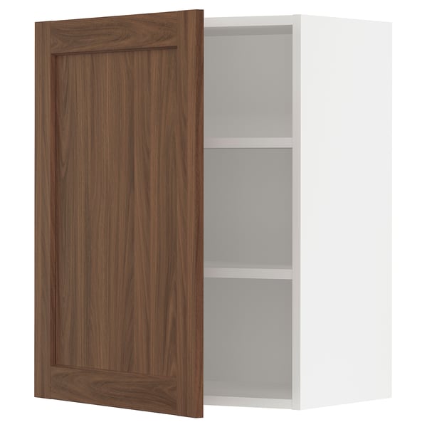 Ikea SEKTION walnut-knock cabinet with open door.