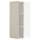 Modern beige kitchen cabinet with adjustable shelves and soft-close hinges.