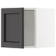 Dark grey wooden cabinet door with square, recessed panel design and matching frame.