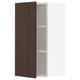 Modern kitchen cabinet with dark brown wood grain finish, adjustable shelves, and soft-close hinges.