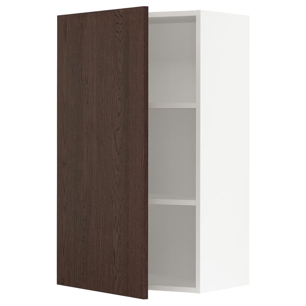 SEKTION kitchen cabinet, dark brown wood, white interior, rectangular, two shelves.