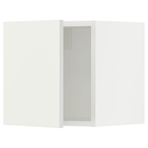 A white SEKTION kitchen cabinet with a door. The cabinet is part of a modern kitchen system, designed to be functional and stylish.