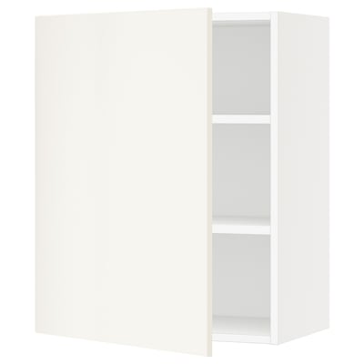 White SEKTION cabinet, sleek design, two open shelves. Modern, minimalist style.