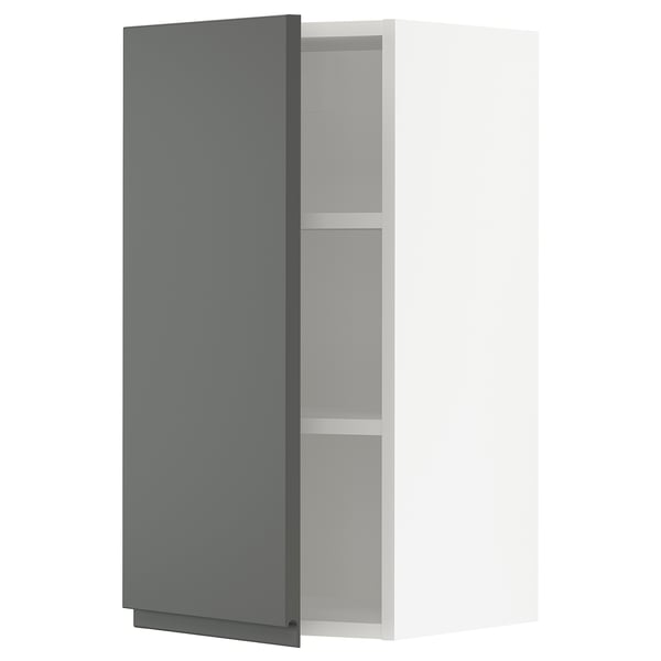 SEKTION grey kitchen cabinet, modern dark grey, rectangular, two shelves, integrated handles.