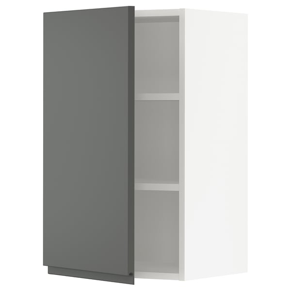 Modern dark grey kitchen cabinet, sleek design with flat panels. Adjustable shelves, single door with integrated handle.