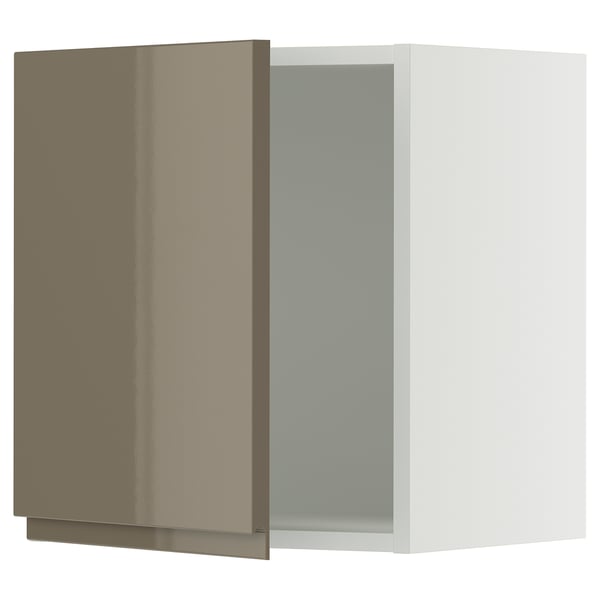 High gloss brownish grey kitchen cabinet with sleek design and integrated handles.