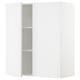 White SEKTION kitchen cabinet with one open door, adjustable shelves, and a sleek design.