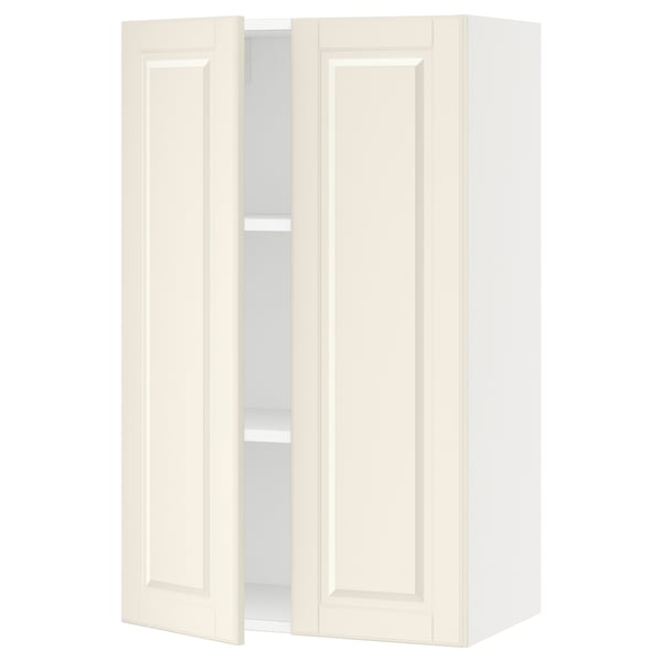 An off-white SEKTION kitchen wall cabinet with two adjustable shelves and bevelled edges.