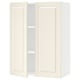 White SEKTION kitchen cabinet with off-white bodbyn doors, featuring bevelled edges and adjustable shelves, mounted on a wall.