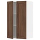 A SEKTION kitchen cabinet with walnut-brown doors, open to reveal adjustable shelves inside.