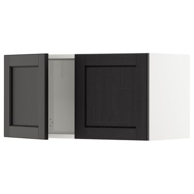 A black stained wooden cabinet door from IKEAs SEKTION kitchen system, featuring a classic design with clean lines and a square shape.