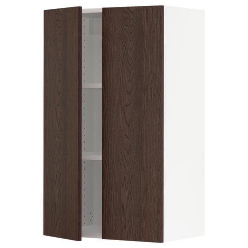 Ikea SEKTION dark brown kitchen cabinet with oak wood texture.