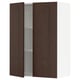 Dark brown wooden cabinet with one open door, showcasing a white interior.