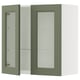 Green kitchen cabinet with glass door, modern design, adjustable shelves, wall-mounted.
