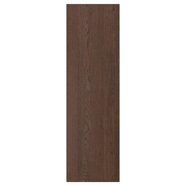 Dark wood-toned cabinet door with solid oak edge, rectangular shape, modern design.