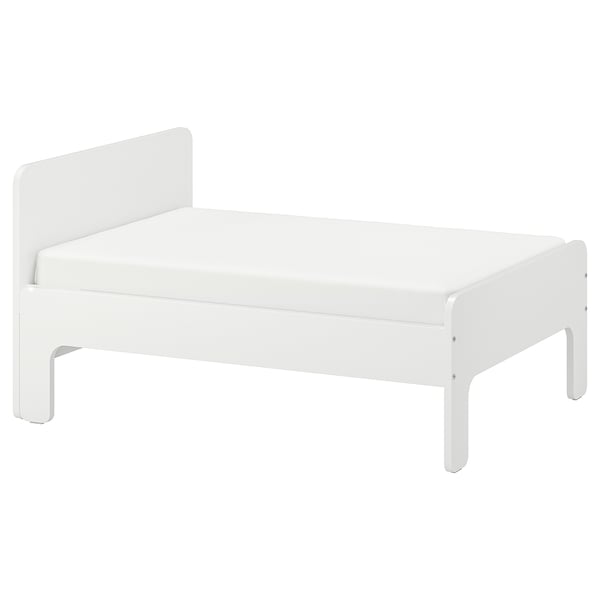 White SLÄKT extendable kids bed with clean lines and rounded corners.