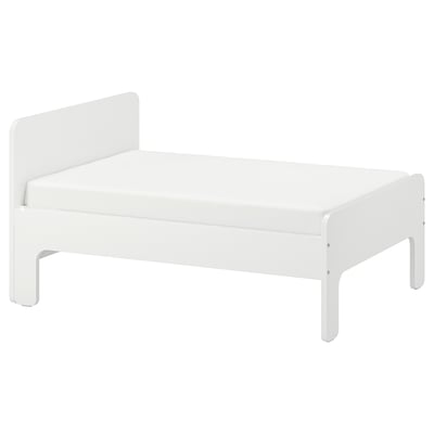 White SLÄKT extendable kids bed with clean lines and rounded corners.