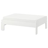 A white SLÄKT childrens bed with sleek, modern design and acrylic painted fibreboard material.