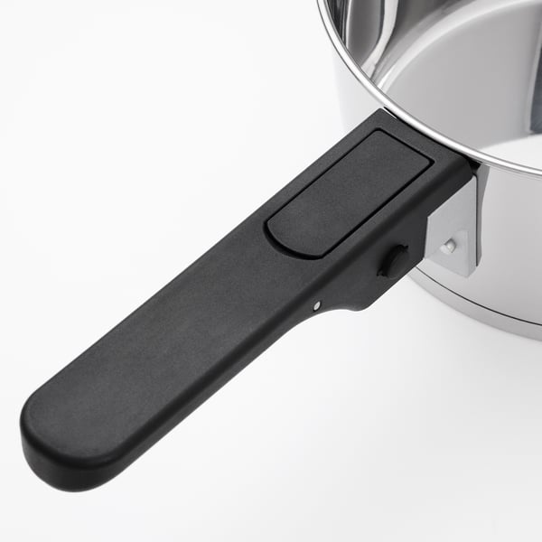 Modern saucepan handle. Detachable design, durable, sleek black handle. Suits high-quality cookware.