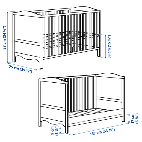 SMÅGÖRA Crib, white, 27 1/2x52 "