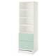 A white and light green SMÅSTAD bookcase with open shelves and drawers, perfect for storing books and small items.