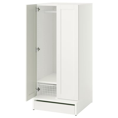 A white SMÅSTAD wardrobe with one open door, revealing an adjustable interior.