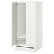 A white SMÅSTAD wardrobe for children, with one door open, revealing adjustable shelves and a soft-closing hinge.