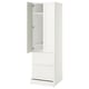White SMÅSTAD wardrobe, tall, rectangular, with two doors and drawers, soft-close hinges.