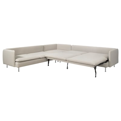 SÖDERHAMN corner sofa-bed in beige, sleek design with low profile and high legs, converts into a spacious double bed.