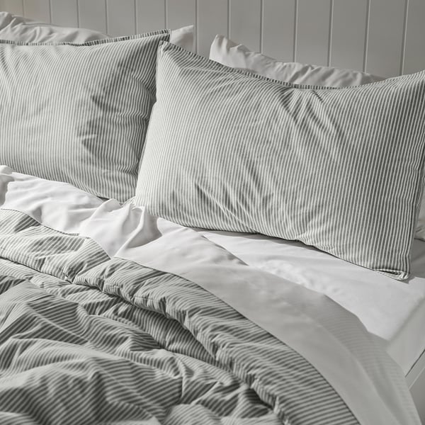 SOLFIBBLA Comforter set, gray white/stripe, Twin/Twin X-long
