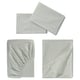 Three sets of striped SOLFIBBLA bed sheets in white and grey; rectangular, soft cotton material.
