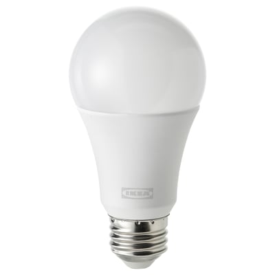 Led light bulb: white, round shape, plastic material.