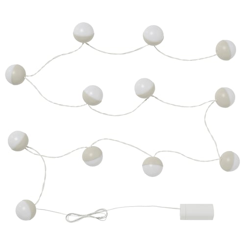 SOLVINDEN string light, 9 white globe bulbs, thin wire, battery box.
