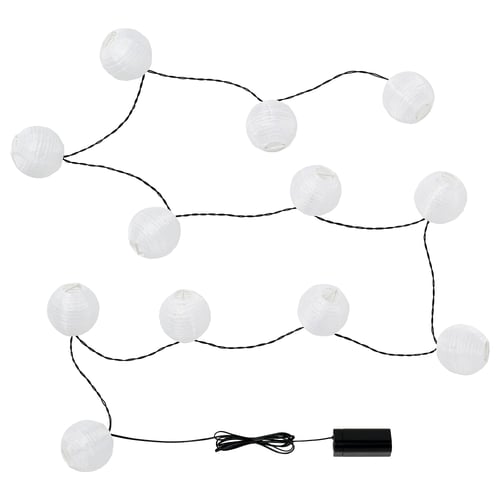 String lights: SOLVINDEN, white, spherical, recycled polyester, battery-operated.