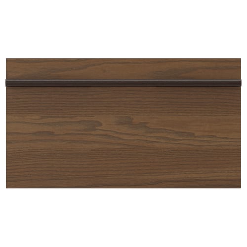 STENSTA dark brown ash veneer cabinet with wide wooden handle.