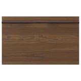 Dark brown wood panel with sleek handle.