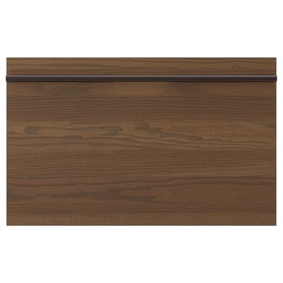 Dark brown wood panel with sleek handle.