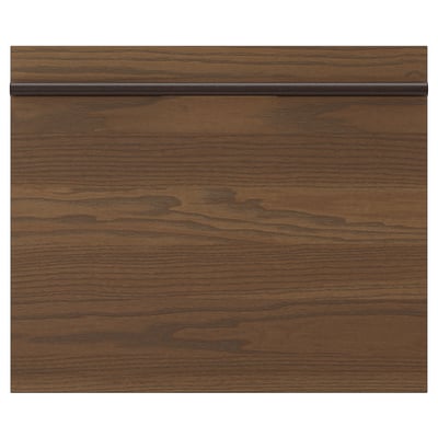 STENSTA dark brown drawer front made of ash veneer with solid wood handle across the top.