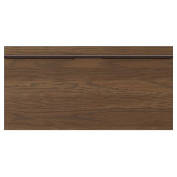 STENSTA wooden drawer, dark brown, rectangular with linear grain pattern, solid wood handles.