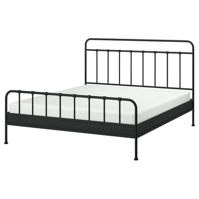 Stjernö black metal bed with curved head and footboard. Simple yet stylish design.