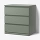 Green 3-drawer STORKLINTA chest, modern design with smooth handles.