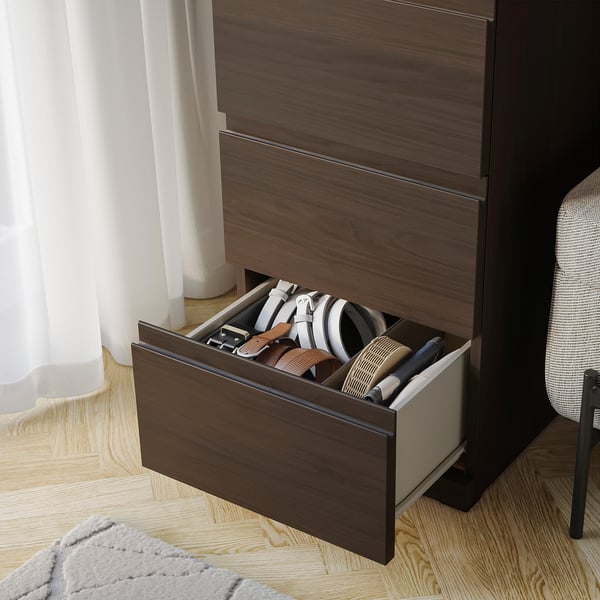 STORKLINTA 5-drawer dresser, dark-brown/oak effect anchor/unlock function, 15 3/4x18 7/8x47 1/4 "