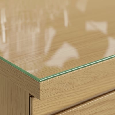 STORKLINTA Bedside table with glass top
