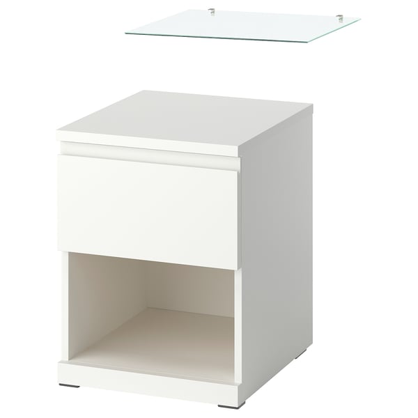 STORKLINTA Bedside table with glass top
