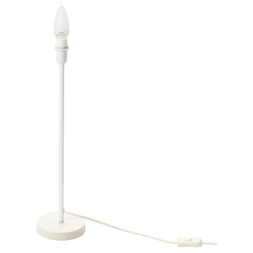 STRÅLA lamp base: tall white stand, weighted round base, switch cord, minimalist design.