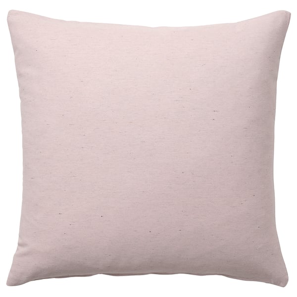 STRANDMALÖRT, light pink cushion. Square, plain, simple texture. Linen mix, recycled materials.
