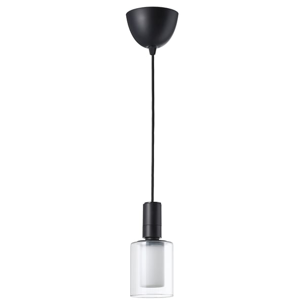 Black SUNNEBY pendant lamp with clear glass shade.