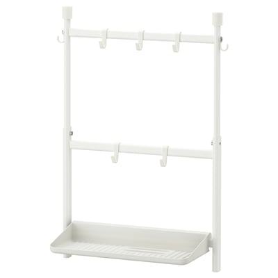 White SUNNERSTA shelf, hooks, steel.